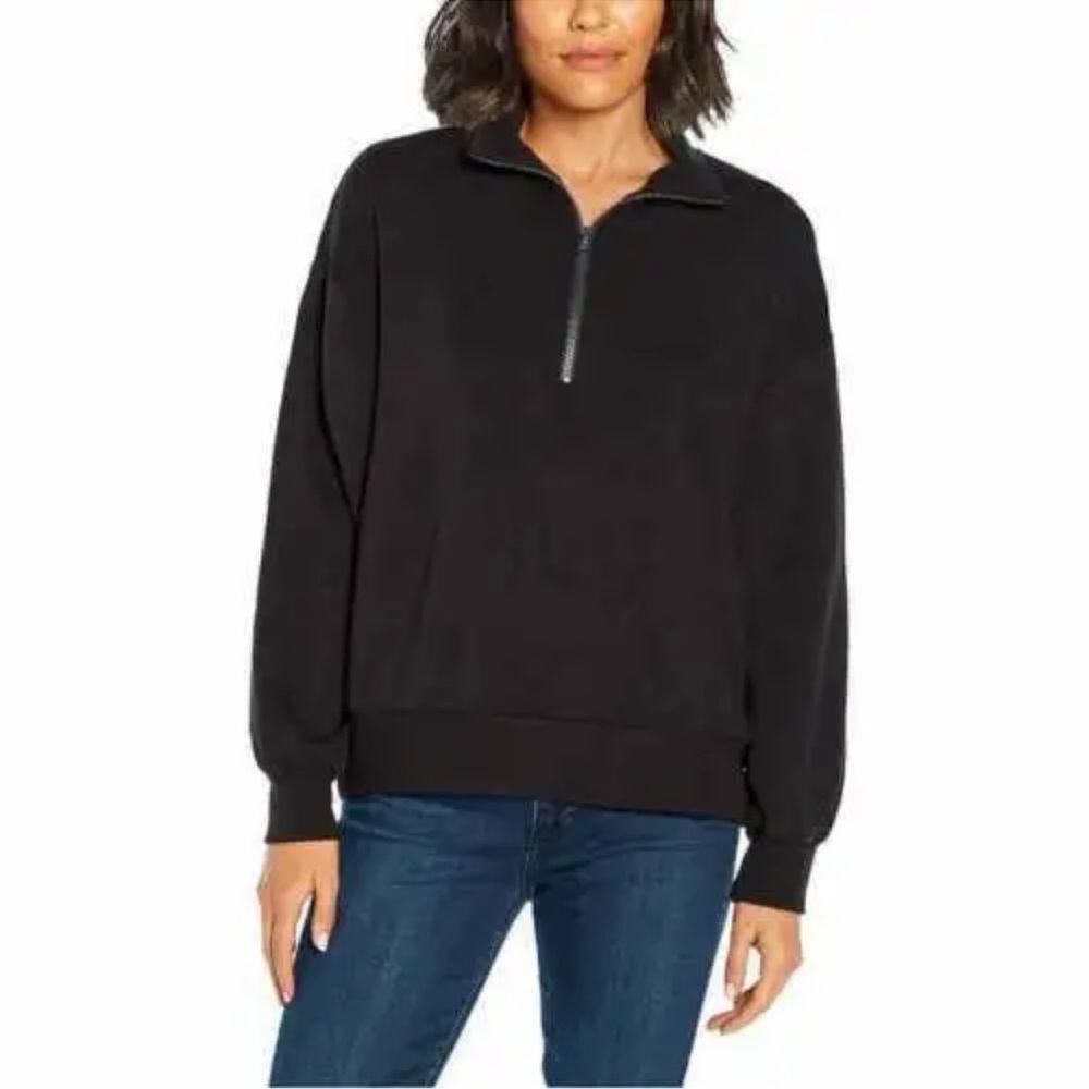 NEW Three Dots Women’s Cozy Soft Quarter Zip Pullover Black